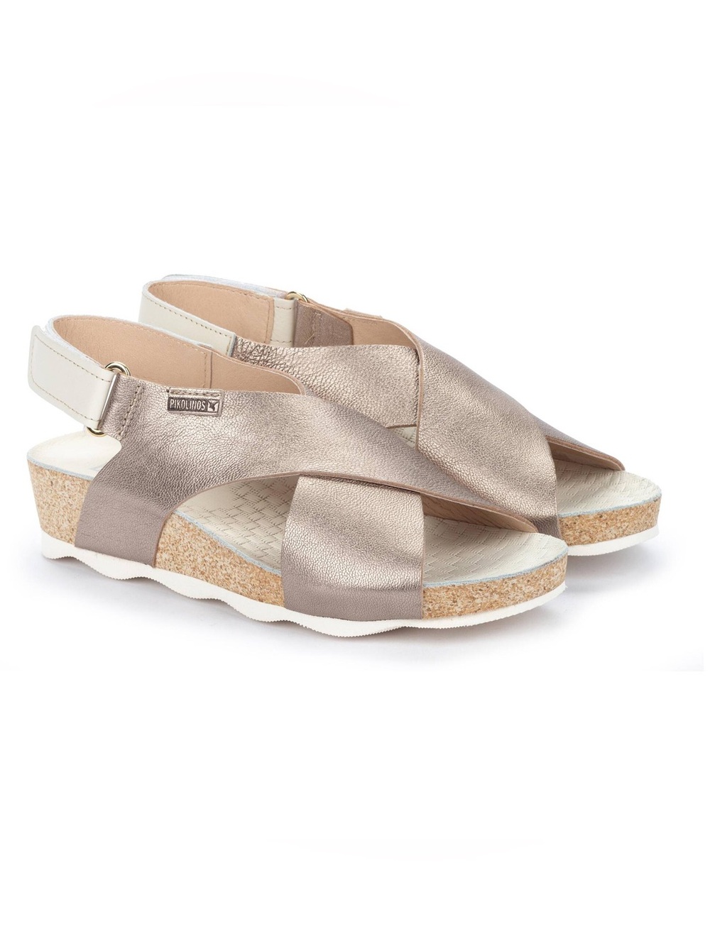 PIKOLINOS Metallic Taupe Crossover Sandals
